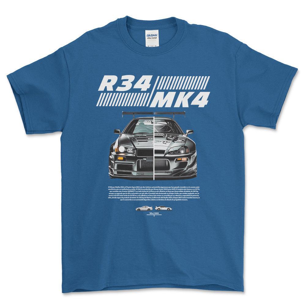 Nissan VS Supra - Unisex T-Shirt , Bomuld-Beklædning-Nissan-Blå Royal-S-Forside-Garage Culture Shop- garage - man cave - merchandise