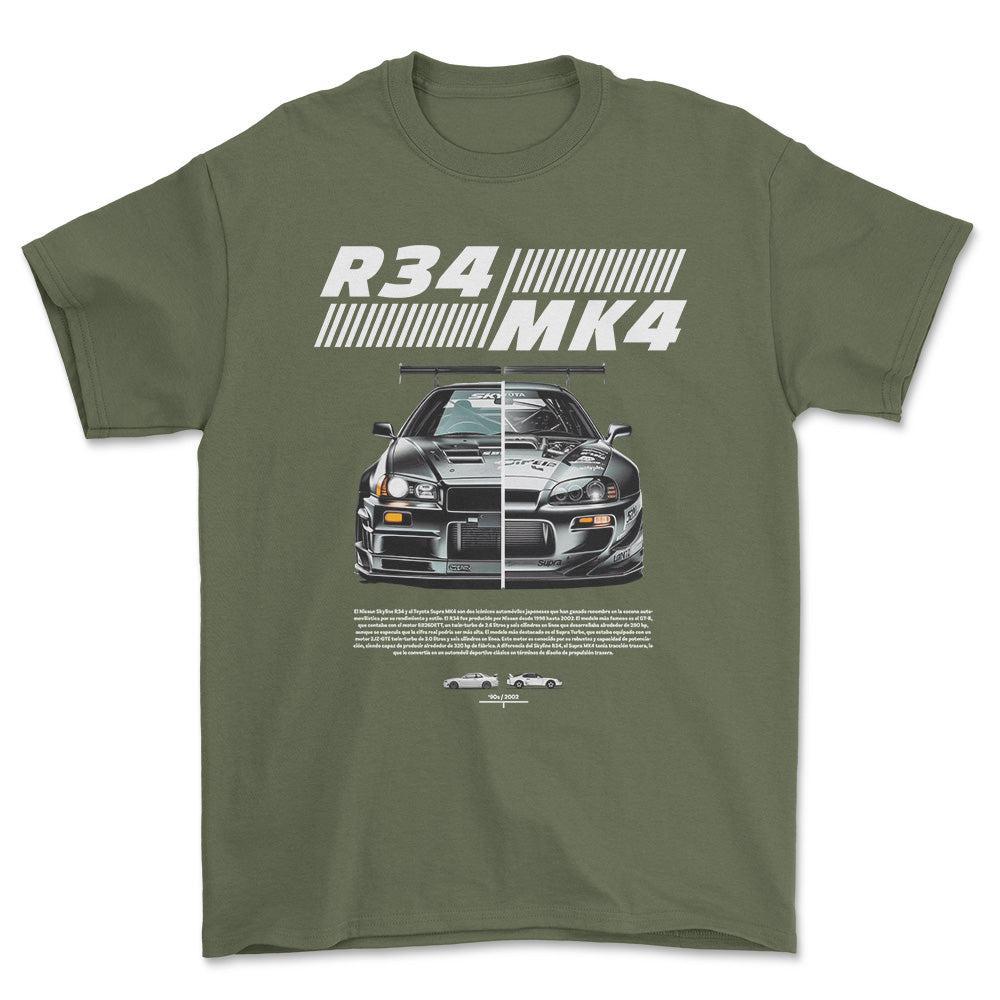 Nissan VS Supra - Unisex T-Shirt , Bomuld-Beklædning-Nissan-Grøn Militær-S-Forside-Garage Culture Shop- garage - man cave - merchandise