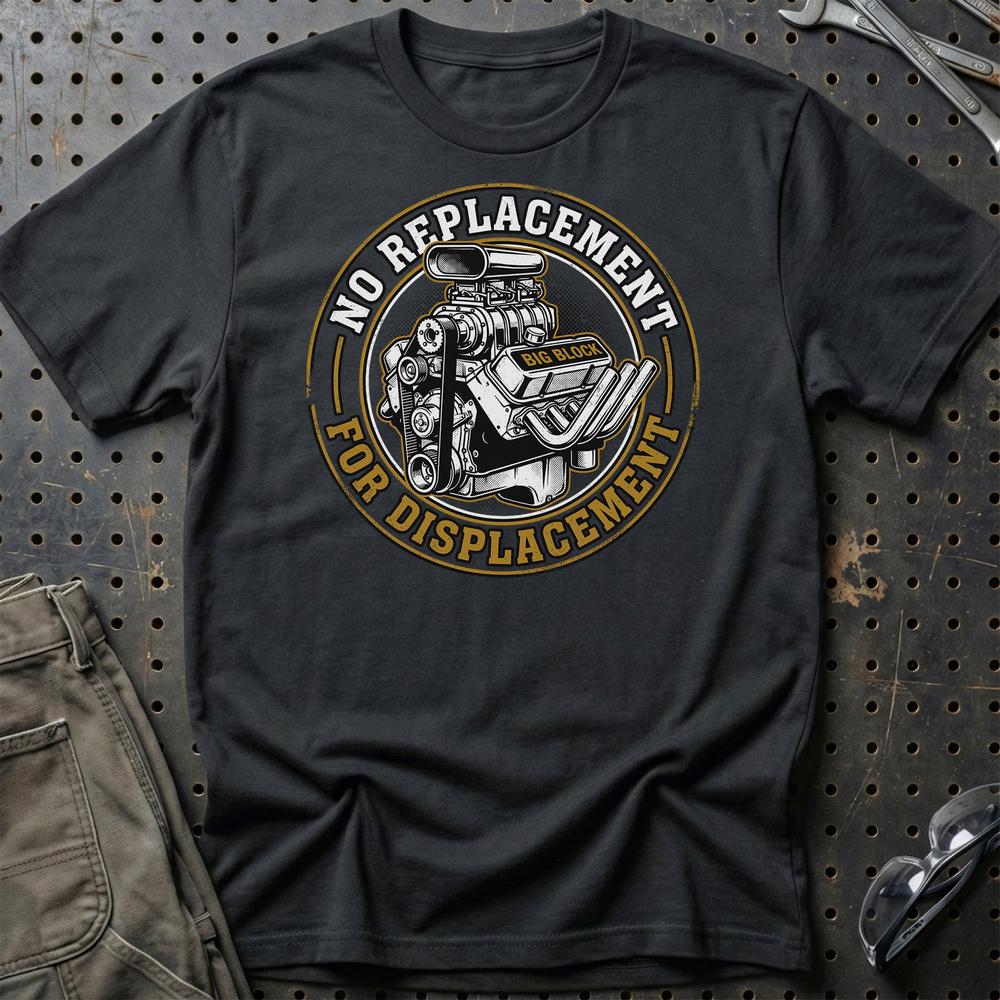 No Replacement for Displacement Big Block V8 T-Shirt-Beklædning-Garage Culture-Sort-S-Garage Culture Shop- garage - man cave - merchandise