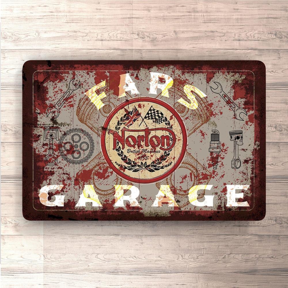 Norton Fars Garage Vintage Skilte, Musemåtte, Dørmåtte-Skilte-Norton-Garage Culture Shop- garage - man cave - merchandise