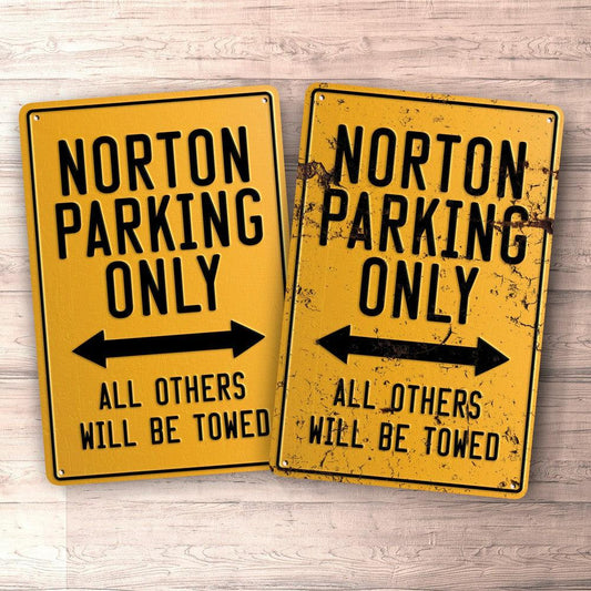 Norton Parking Only Skilte, Musemåtte, Dørmåtte , Plakat-Parking skilte-Norton-Garage Culture Shop- garage - man cave - merchandise