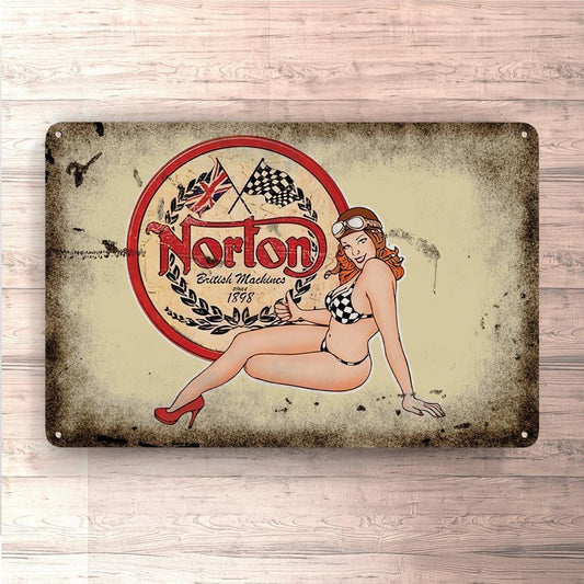 Norton Pin-Up Vintage Skilte, Musemåtte, Dørmåtte , Plakat-Skilte-Norton-Garage Culture Shop- garage - man cave - merchandise