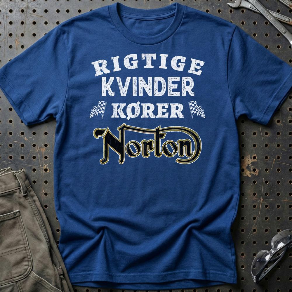 Norton Rigtige Kvinder Kører T-Shirt-Beklædning-Norton-Blå Royal-S-Garage Culture Shop- garage - man cave - merchandise