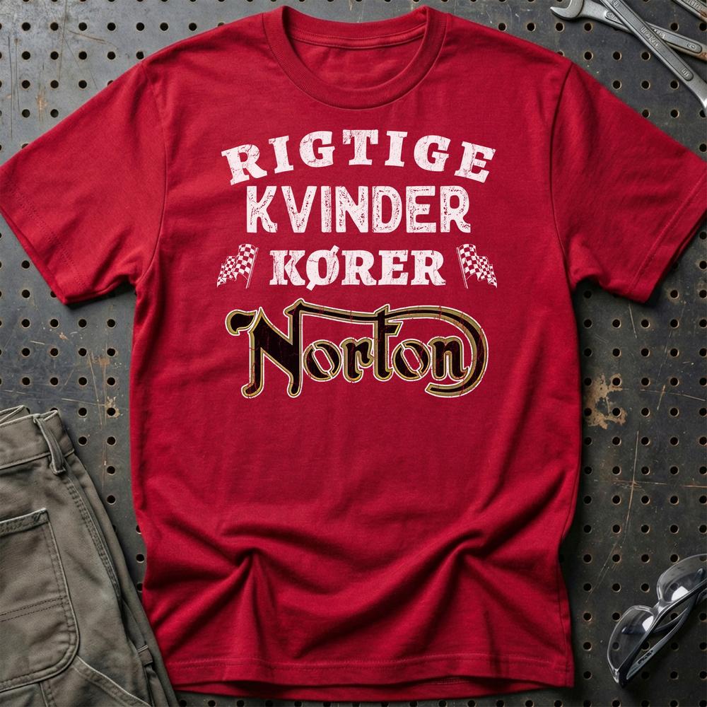 Norton Rigtige Kvinder Kører T-Shirt-Beklædning-Norton-Rød-S-Garage Culture Shop- garage - man cave - merchandise