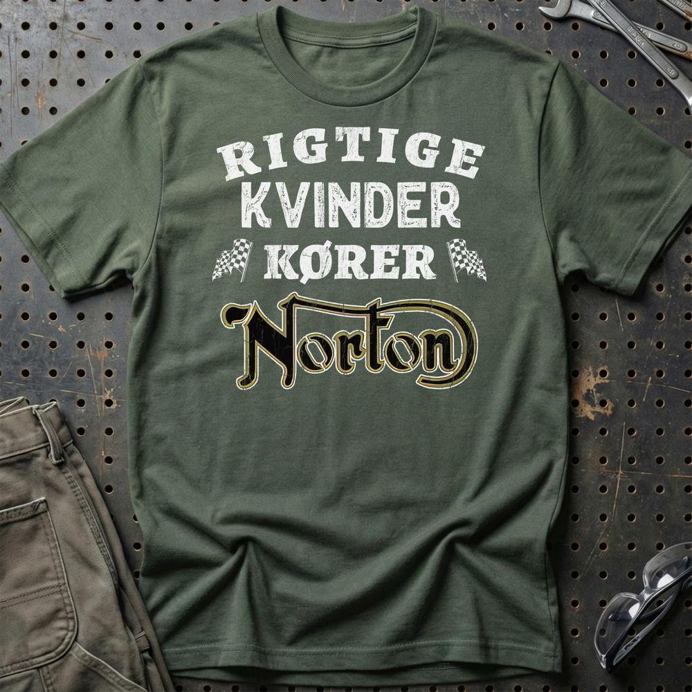 Norton Rigtige Kvinder Kører T-Shirt-Beklædning-Norton-Grøn Militær-S-Garage Culture Shop- garage - man cave - merchandise