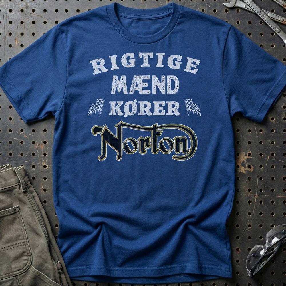 Norton Rigtige Mænd Kører - Unisex T-Shirt , Bomuld-Beklædning-Norton-Blå Royal-S-Garage Culture Shop- garage - man cave - merchandise