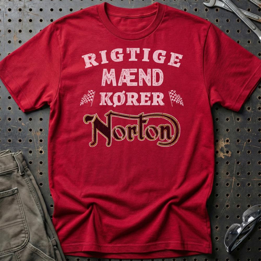 Norton Rigtige Mænd Kører - Unisex T-Shirt , Bomuld-Beklædning-Norton-Rød-S-Garage Culture Shop- garage - man cave - merchandise