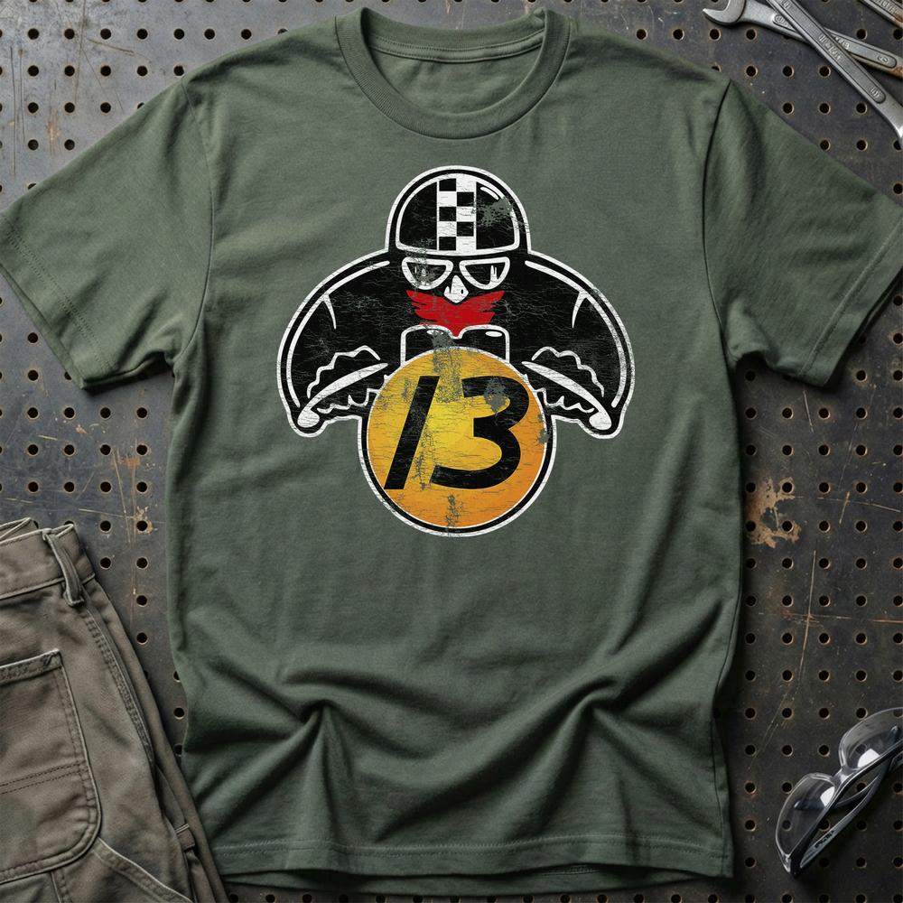 Nr 13 Biker Vintage Style T-Shirt-Beklædning-Nr-Grøn Militær-S-Garage Culture Shop- garage - man cave - merchandise