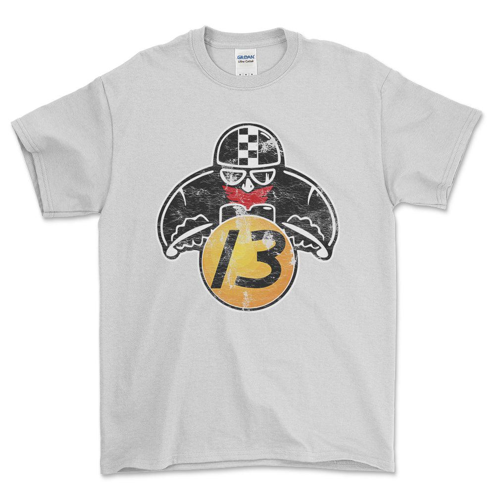 Nr 13 Biker Vintage Style Unisex T-Shirt , Bomuld-Beklædning-Nr-Hvid-S-Forside-Garage Culture Shop- garage - man cave - merchandise