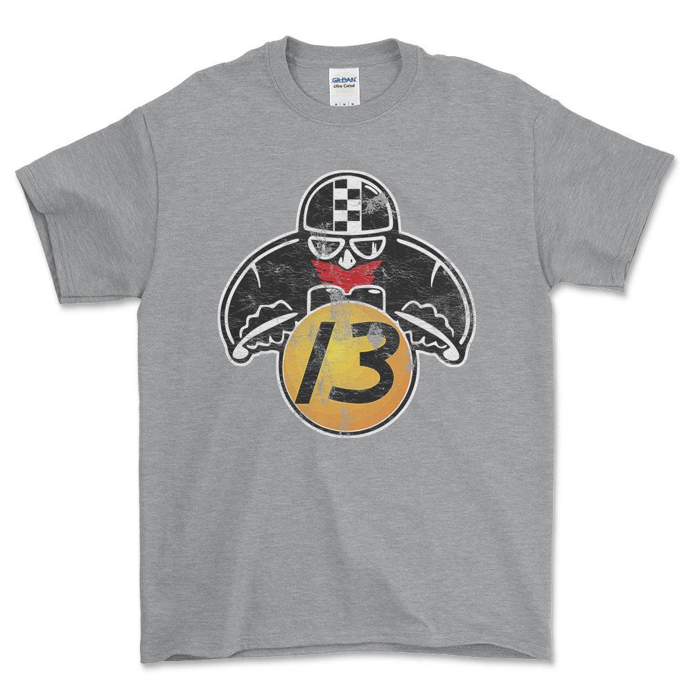 Nr 13 Biker Vintage Style Unisex T-Shirt , Bomuld-Beklædning-Nr-Grå Sport-S-Forside-Garage Culture Shop- garage - man cave - merchandise