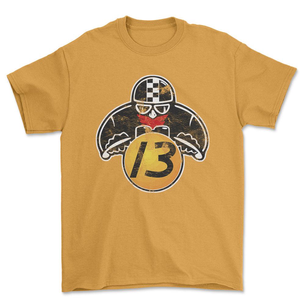Nr 13 Biker Vintage Style Unisex T-Shirt , Bomuld-Beklædning-Nr-Guld-S-Forside-Garage Culture Shop- garage - man cave - merchandise