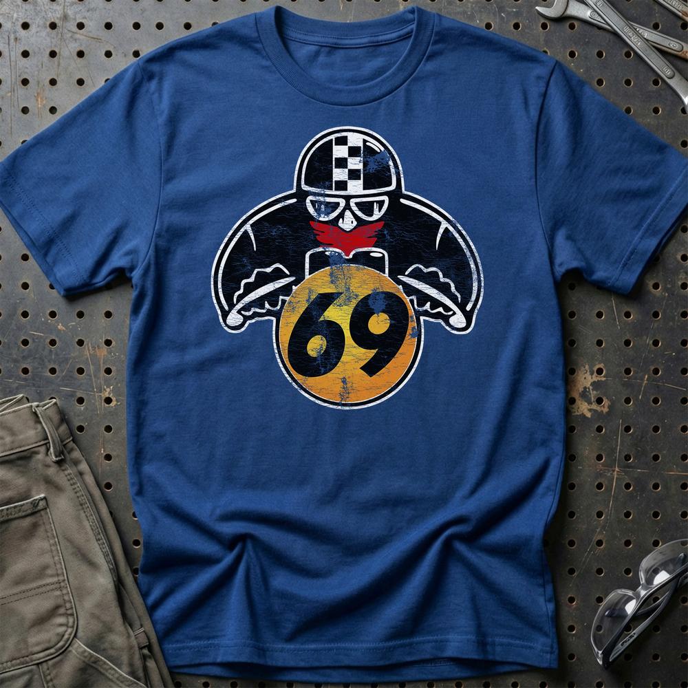 Nr 69 Biker Vintage Style T-Shirt-Beklædning-Nr-Blå Royal-S-Garage Culture Shop- garage - man cave - merchandise