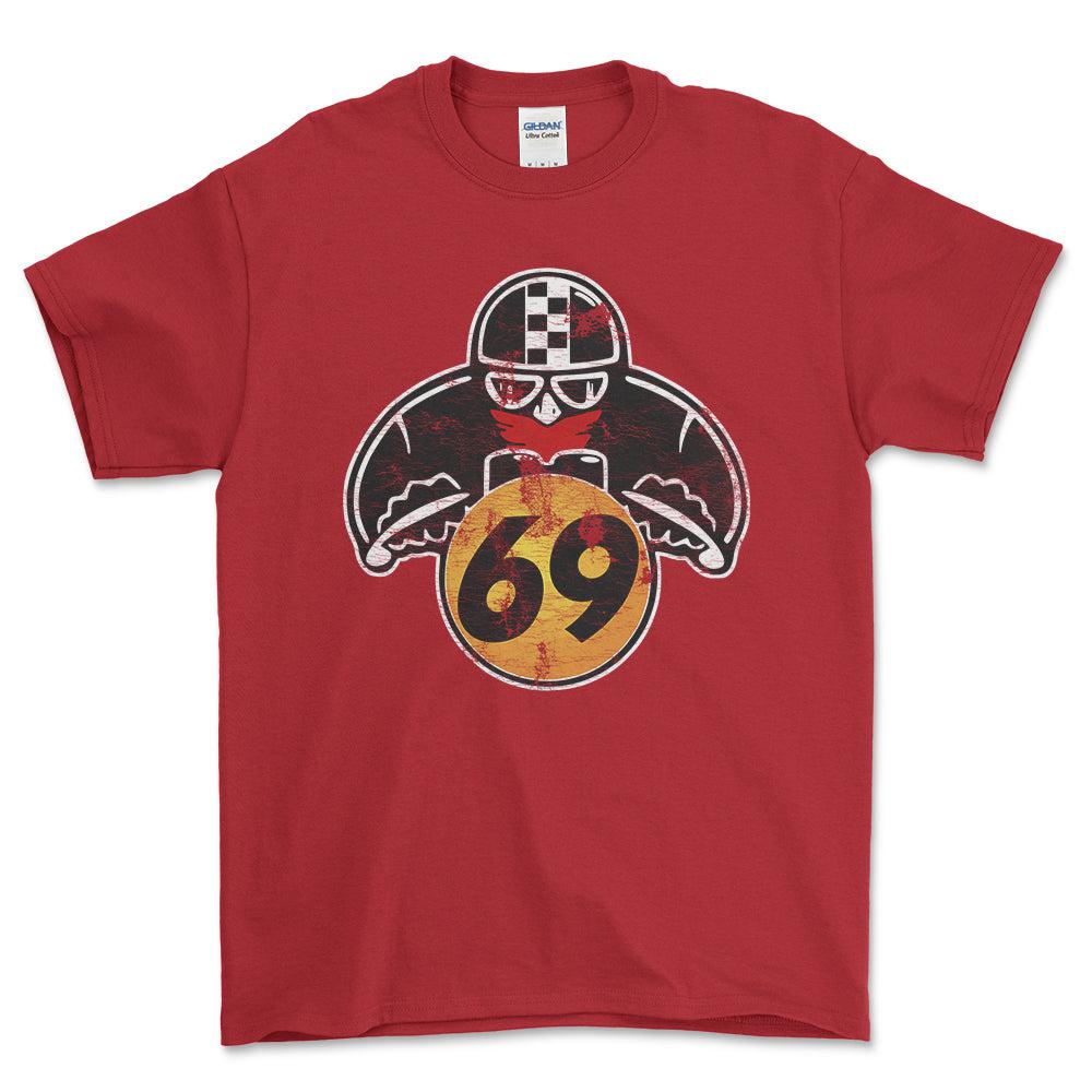 Nr 69 Biker Vintage Style Unisex T-Shirt , Bomuld-Beklædning-Nr-Rød-S-Forside-Garage Culture Shop- garage - man cave - merchandise