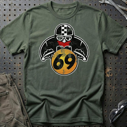 Nr 69 Biker Vintage Style Unisex T-Shirt , Bomuld-Beklædning-Nr-Grøn Militær-S-Garage Culture Shop- garage - man cave - merchandise