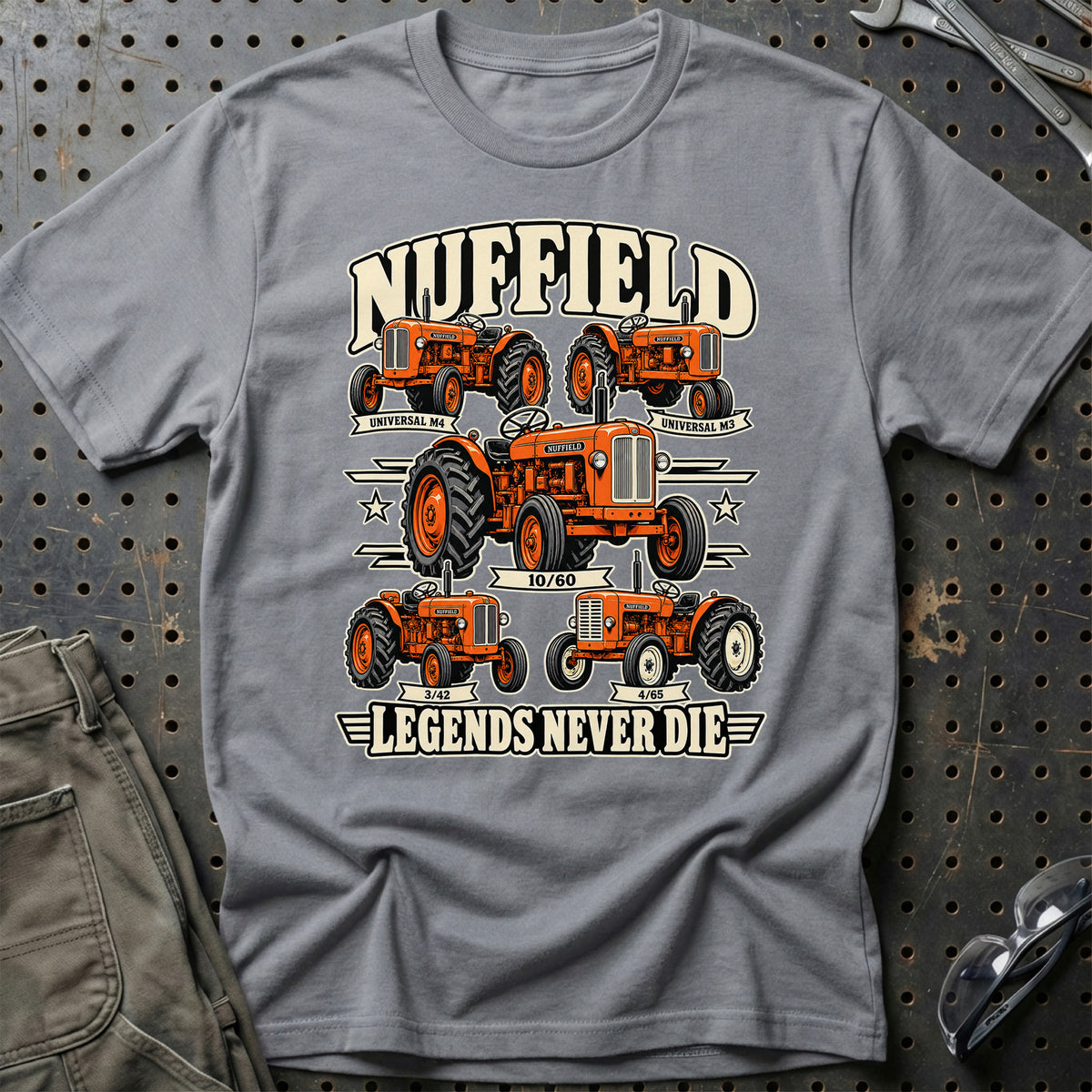 Nuffield Legends Never Die T-Shirt-Beklædning-Nuffield-Grå Sport-S-Garage Culture Shop- garage - man cave - merchandise