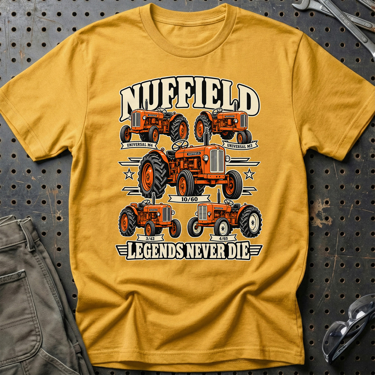 Nuffield Legends Never Die T-Shirt-Beklædning-Nuffield-Guld-S-Garage Culture Shop- garage - man cave - merchandise