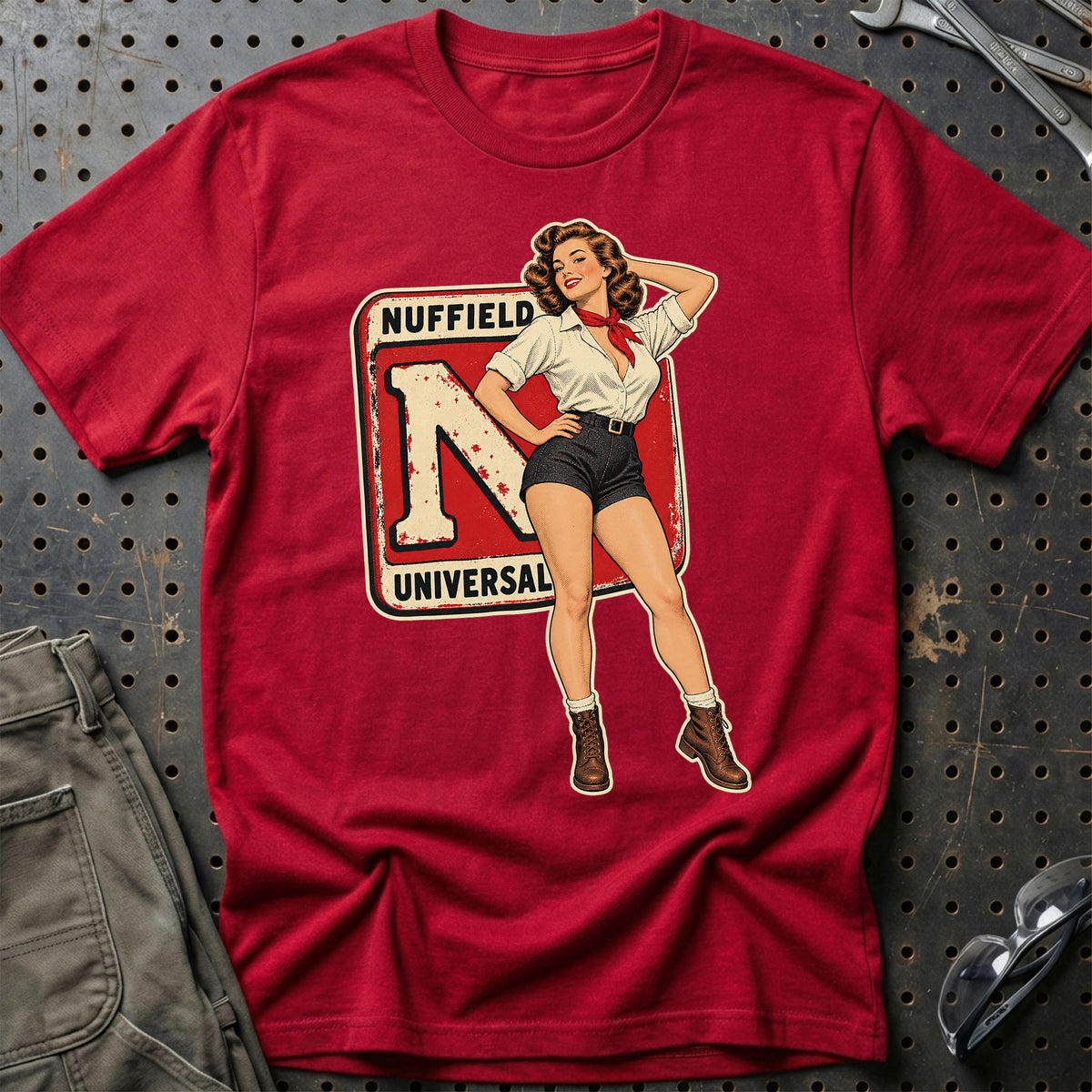 Nuffield Retro Pinup T-Shirt-Beklædning-Nuffield-Rød-S-Garage Culture Shop- garage - man cave - merchandise