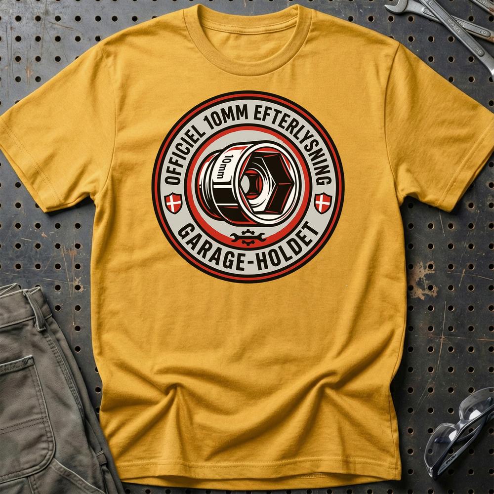 Officiel 10mm Eftersøgning – Garage - Unisex T-Shirt , Bomuld-Beklædning-Garage Culture-Guld-S-Garage Culture Shop- garage - man cave - merchandise