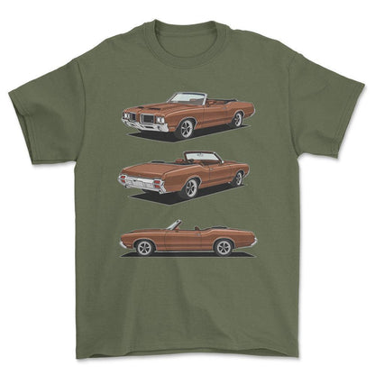Oldsmobile 442 Convertible - One Line Style Unisex T-Shirt-Beklædning-Oldsmobile-Grøn Militær-S-Forside-Garage Culture Shop- garage - man cave - merchandise