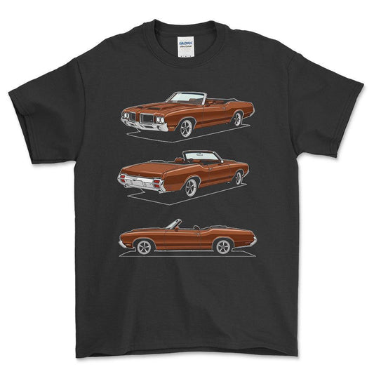 Oldsmobile 442 Convertible - One Line Style Unisex T-Shirt-Beklædning-Oldsmobile-Sort-S-Forside-Garage Culture Shop- garage - man cave - merchandise