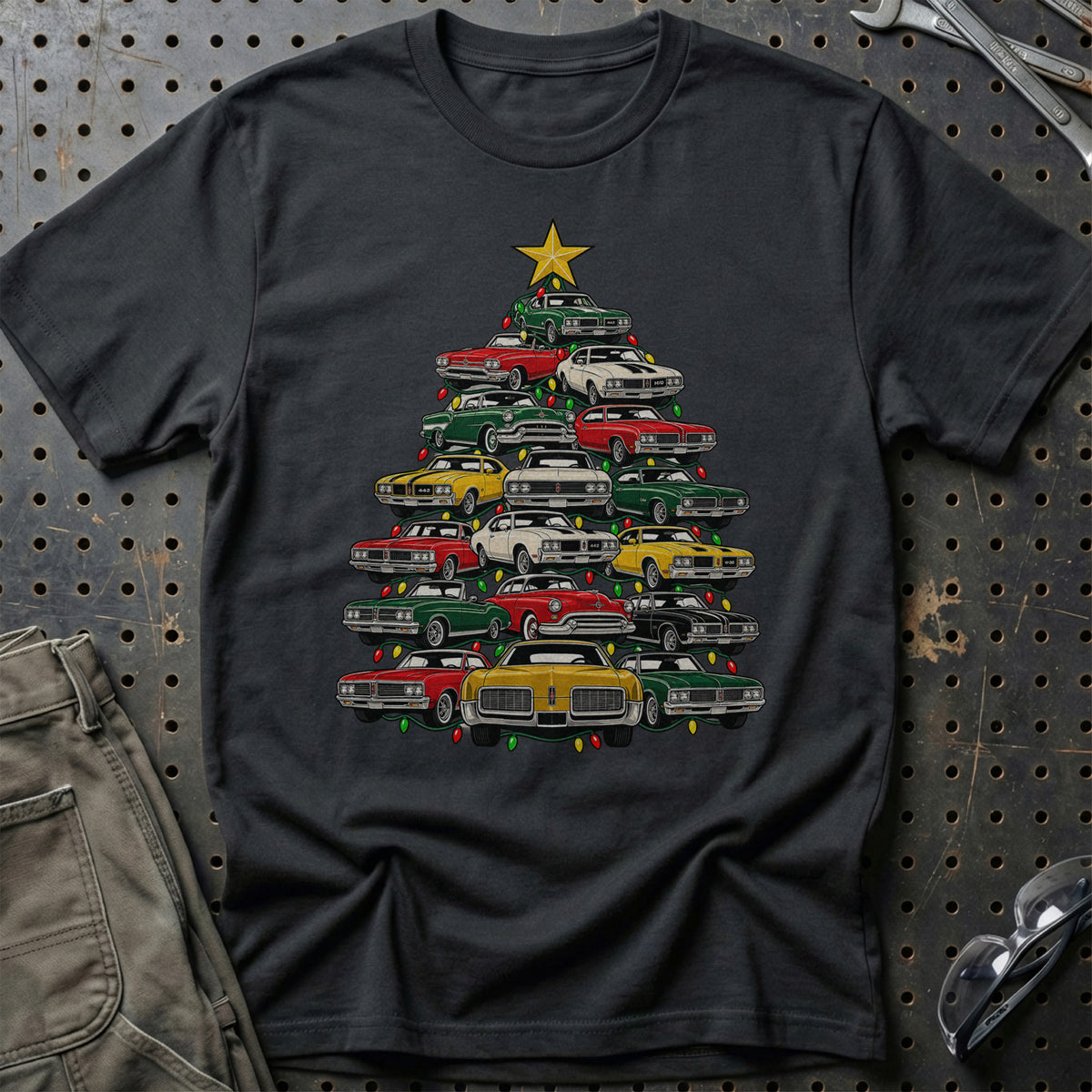 Oldsmobile Juletræ T-Shirt-Beklædning-Oldsmobile-Sort-S-Garage Culture Shop- garage - man cave - merchandise