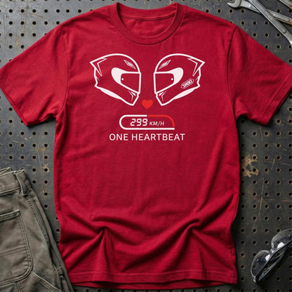 One Hearbeat – Unisex T-Shirt , Bomuld-Beklædning-Garage Culture-Rød-S-Garage Culture Shop- garage - man cave - merchandise