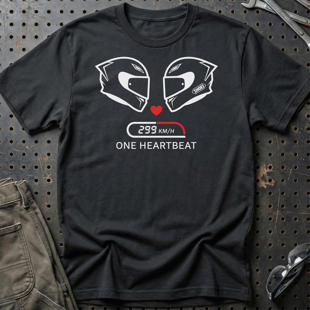 One Hearbeat – Unisex T-Shirt , Bomuld-Beklædning-Garage Culture-Sort-S-Garage Culture Shop- garage - man cave - merchandise