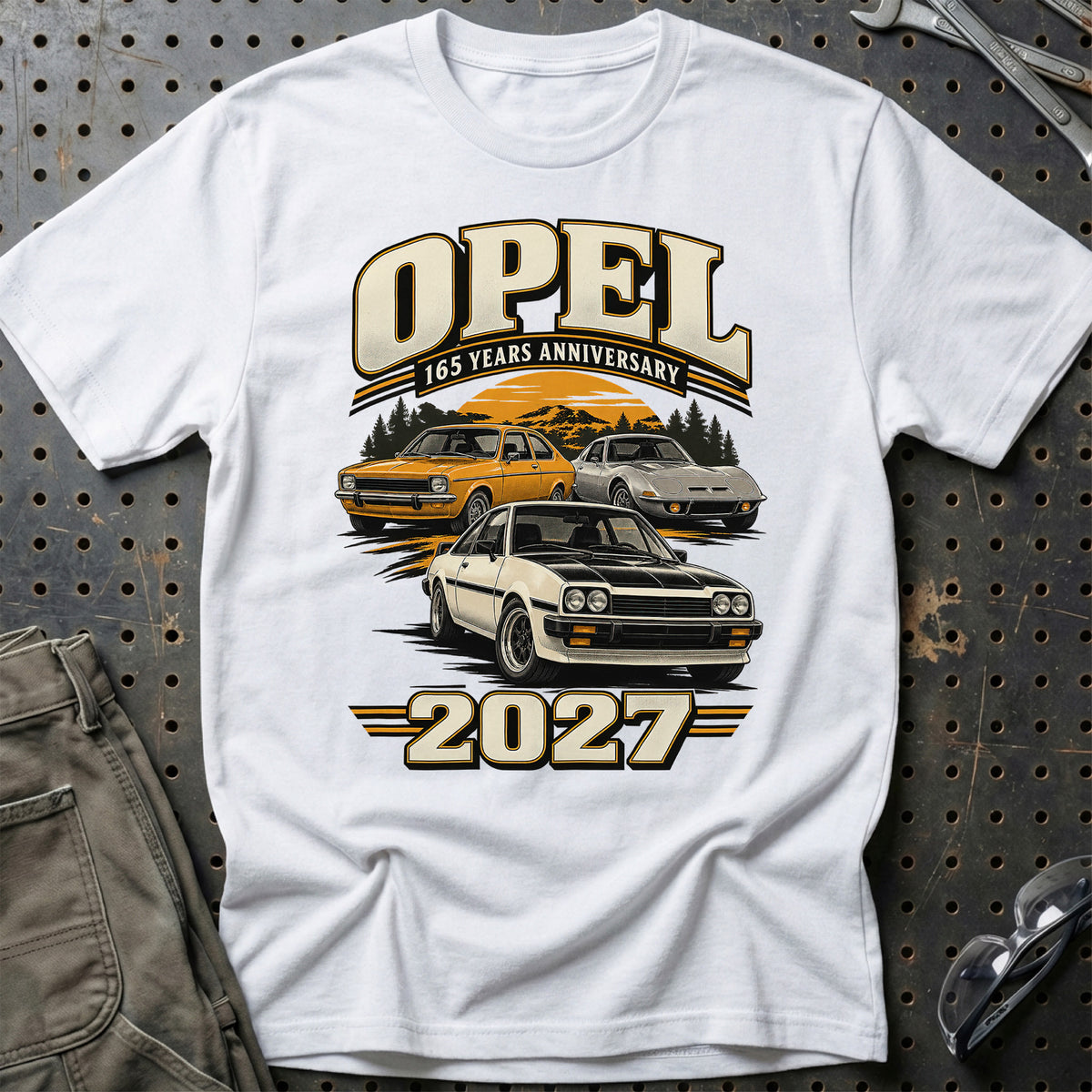 
Opel – 165 Years Anniversary 2027 T-Shirt – Hvid