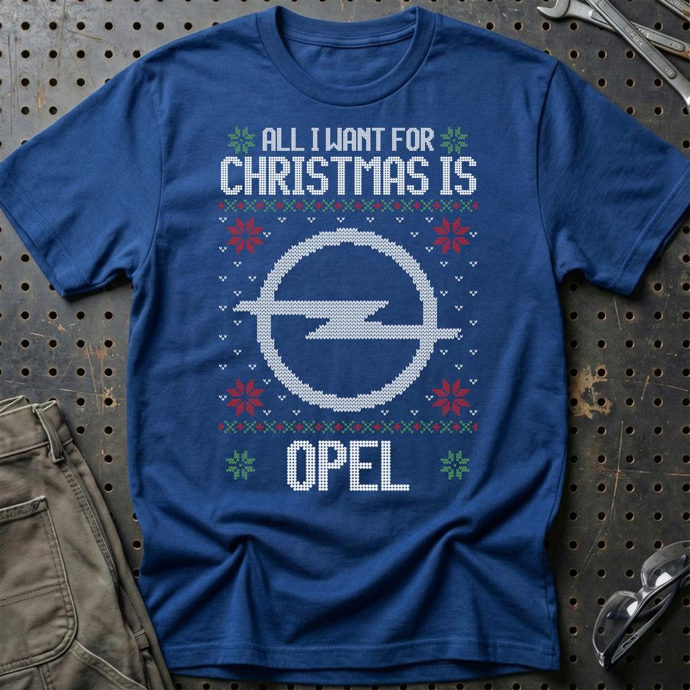 Opel - All I Want For Christmas T-Shirt-Beklædning-Opel-Blå Royal-S-Garage Culture Shop- garage - man cave - merchandise