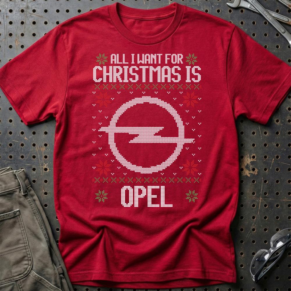 Opel - All I Want For Christmas T-Shirt-Beklædning-Opel-Rød-S-Garage Culture Shop- garage - man cave - merchandise