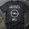 Opel - All I Want For Christmas T-Shirt-Beklædning-Opel-Sort-S-Garage Culture Shop- garage - man cave - merchandise