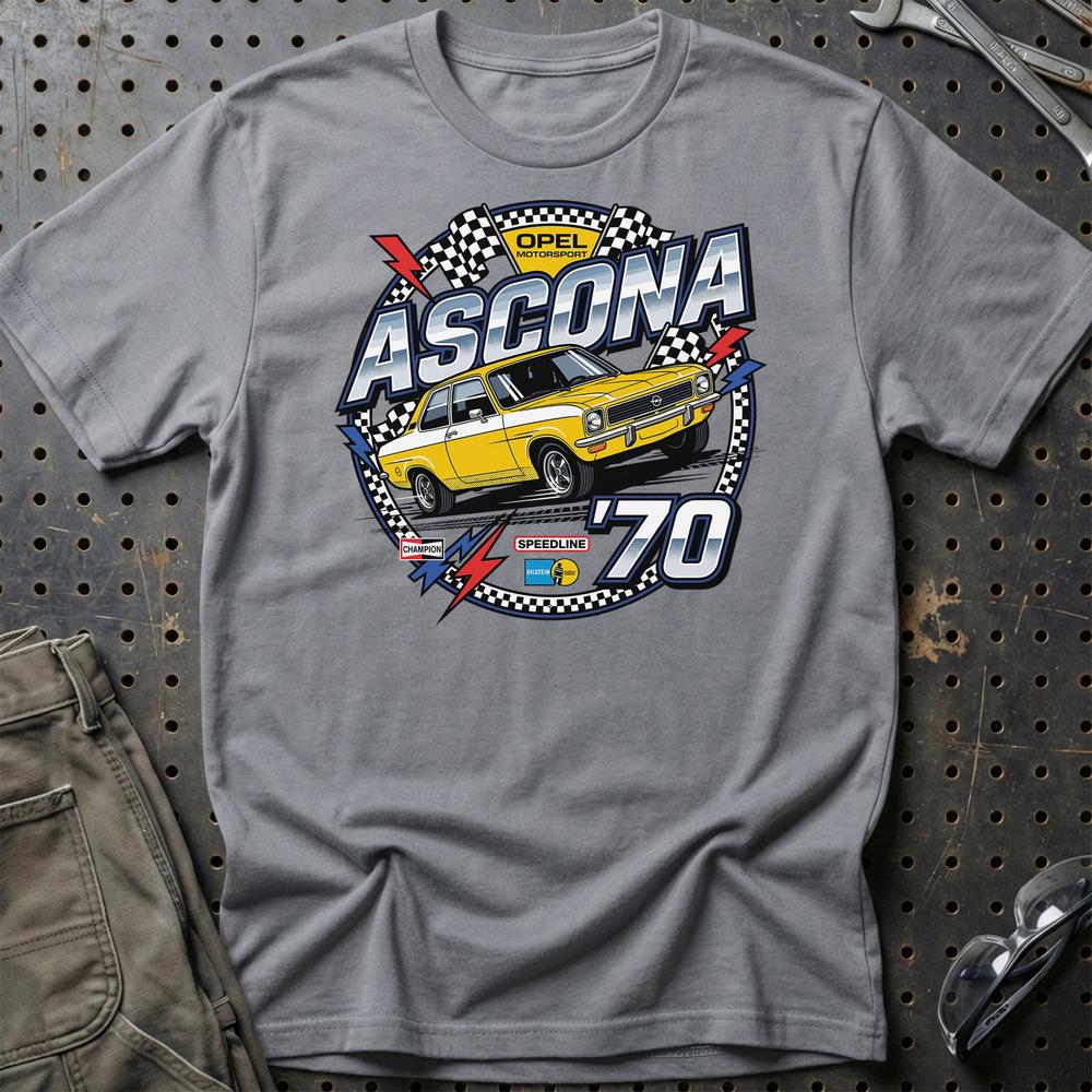 Opel Ascona A 1970 Motorsport Klassisk Ikon - Unisex T-Shirt-Beklædning-Opel-Grå Sport-S-Garage Culture Shop- garage - man cave - merchandise