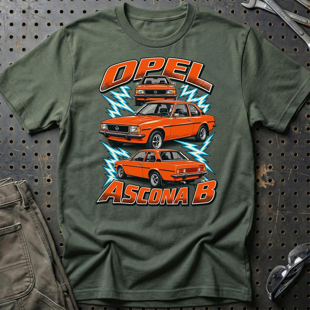 Opel Ascona B T-Shirt-Beklædning-Opel-Grøn Militær-S-Garage Culture Shop- garage - man cave - merchandise