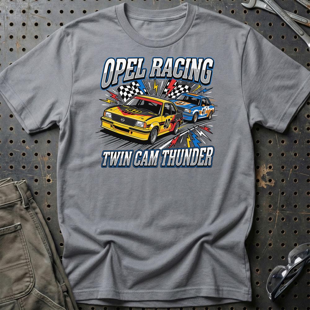 Opel Ascona B Twin Cam Racing 1970’er Klassiker - Unisex T-Shirt-Beklædning-Opel-Grå Sport-S-Garage Culture Shop- garage - man cave - merchandise