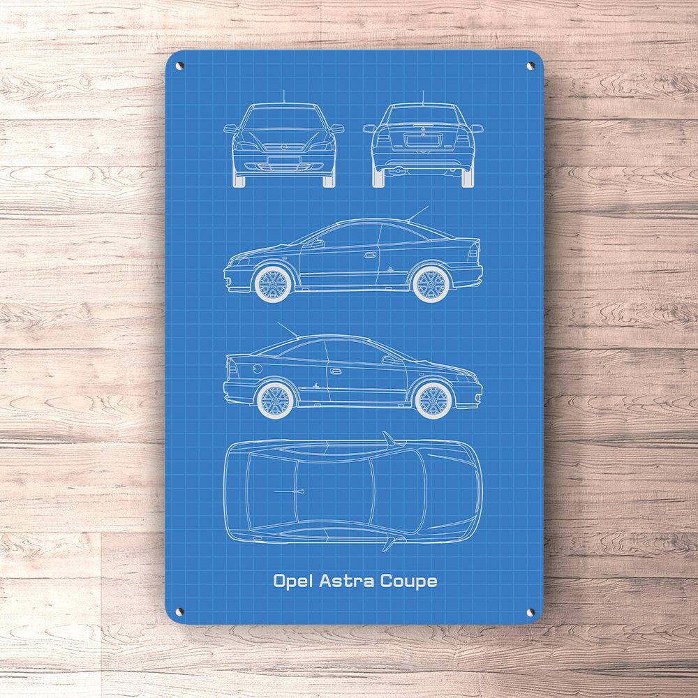 Opel Astra Coupe Blueprint Skilte, Musemåtte, Dørmåtte-Blueprint-Opel-Garage Culture Shop- garage - man cave - merchandise