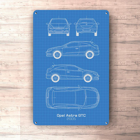 Opel Astra GTC 2005 Blueprint Skilte, Musemåtte, Dørmåtte-Blueprint-Opel-Garage Culture Shop- garage - man cave - merchandise