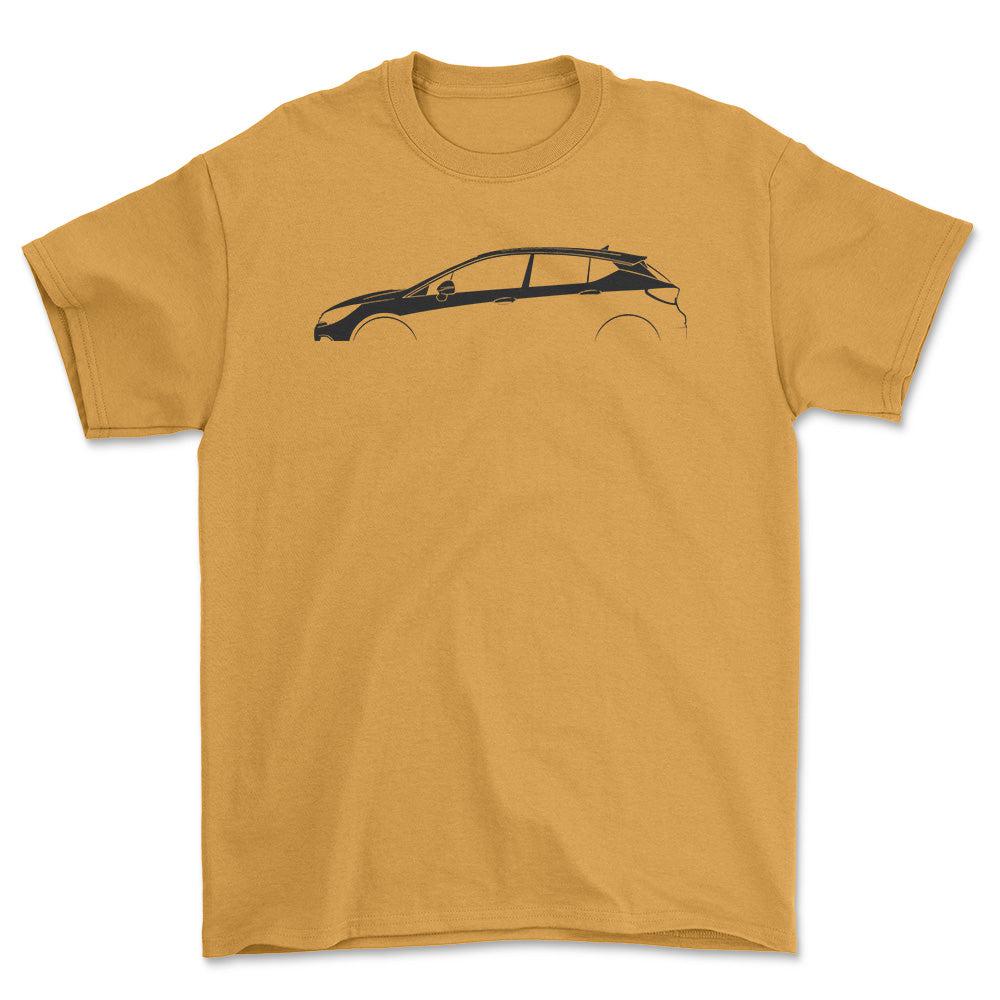 Opel Astra K Silhuet - Unisex T-Shirt , Bomuld-Beklædning-Opel-Guld-S-Forside-Garage Culture Shop- garage - man cave - merchandise