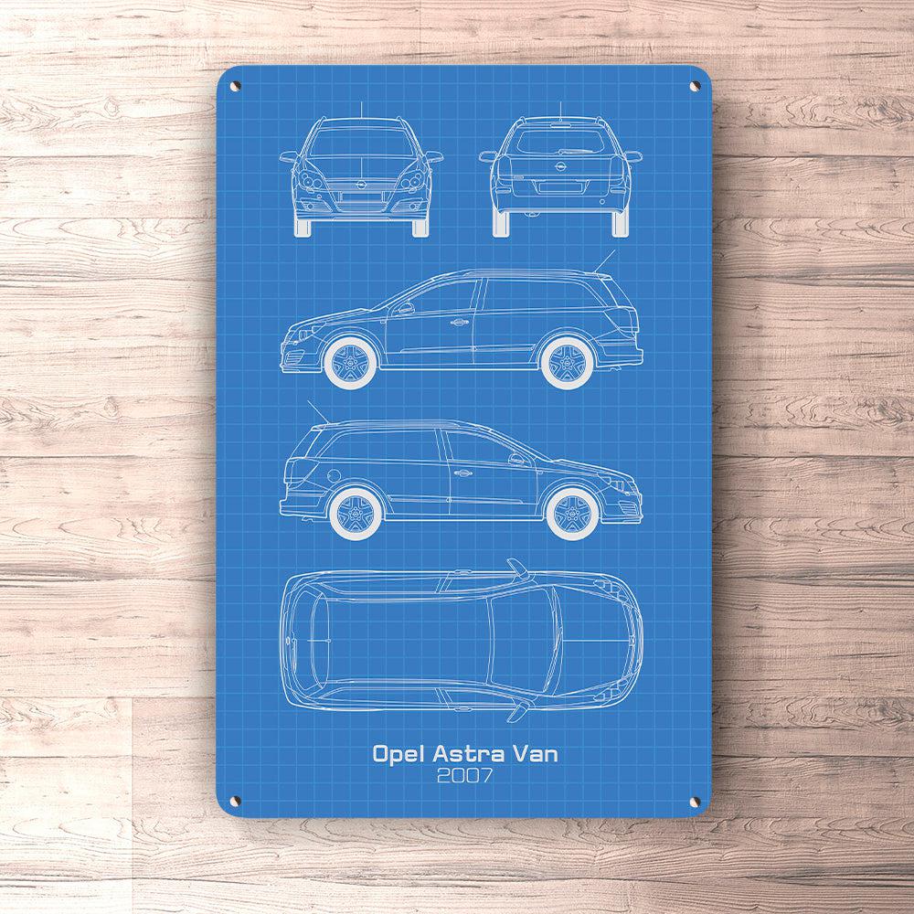 Opel Astra Van 2007 Blueprint Skilte, Musemåtte, Dørmåtte-Blueprint-Opel-Garage Culture Shop- garage - man cave - merchandise