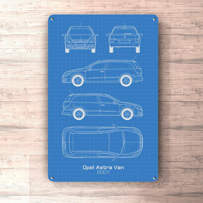Opel Astra Van 2007 Blueprint Skilte, Musemåtte, Dørmåtte-Blueprint-Opel-Garage Culture Shop- garage - man cave - merchandise