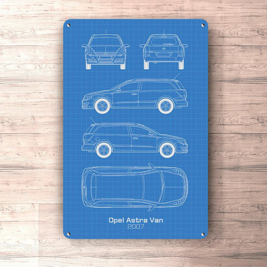 Opel Astra Van 2007 Blueprint Skilte, Musemåtte, Dørmåtte-Blueprint-Opel-Garage Culture Shop- garage - man cave - merchandise