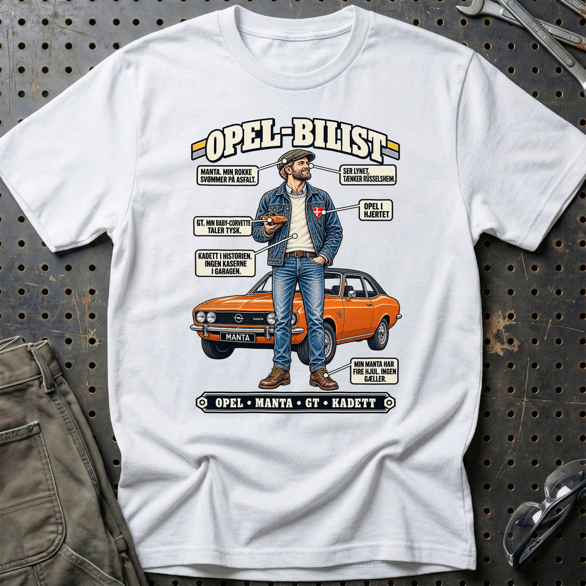 
Opel-Bilist T-Shirt – Hvid
