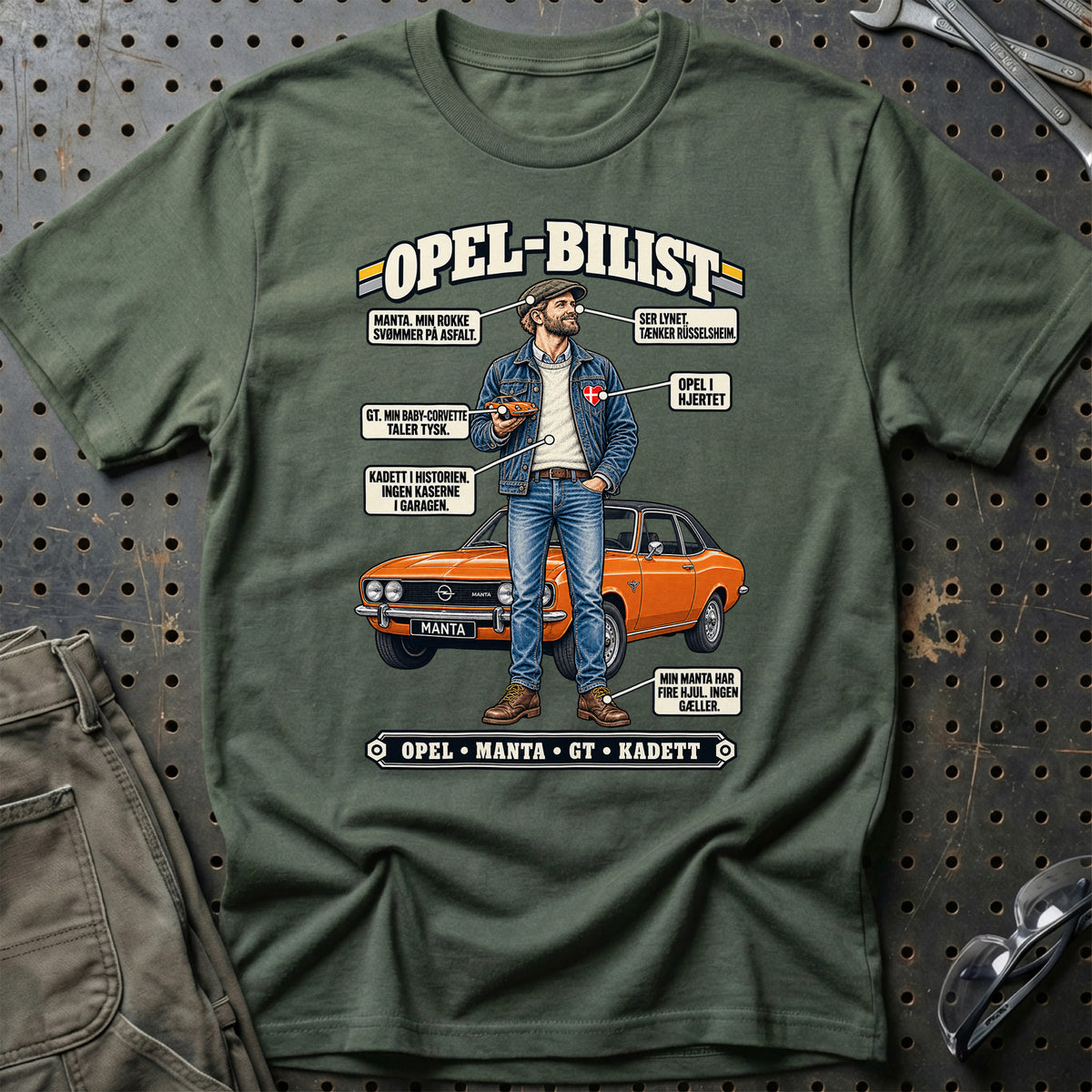 
Opel-Bilist T-Shirt – Grøn Militær