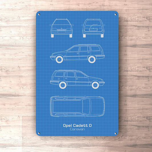 Opel Cadett D Caravan Blueprint Skilte, Musemåtte, Dørmåtte-Blueprint-Opel-Garage Culture Shop- garage - man cave - merchandise