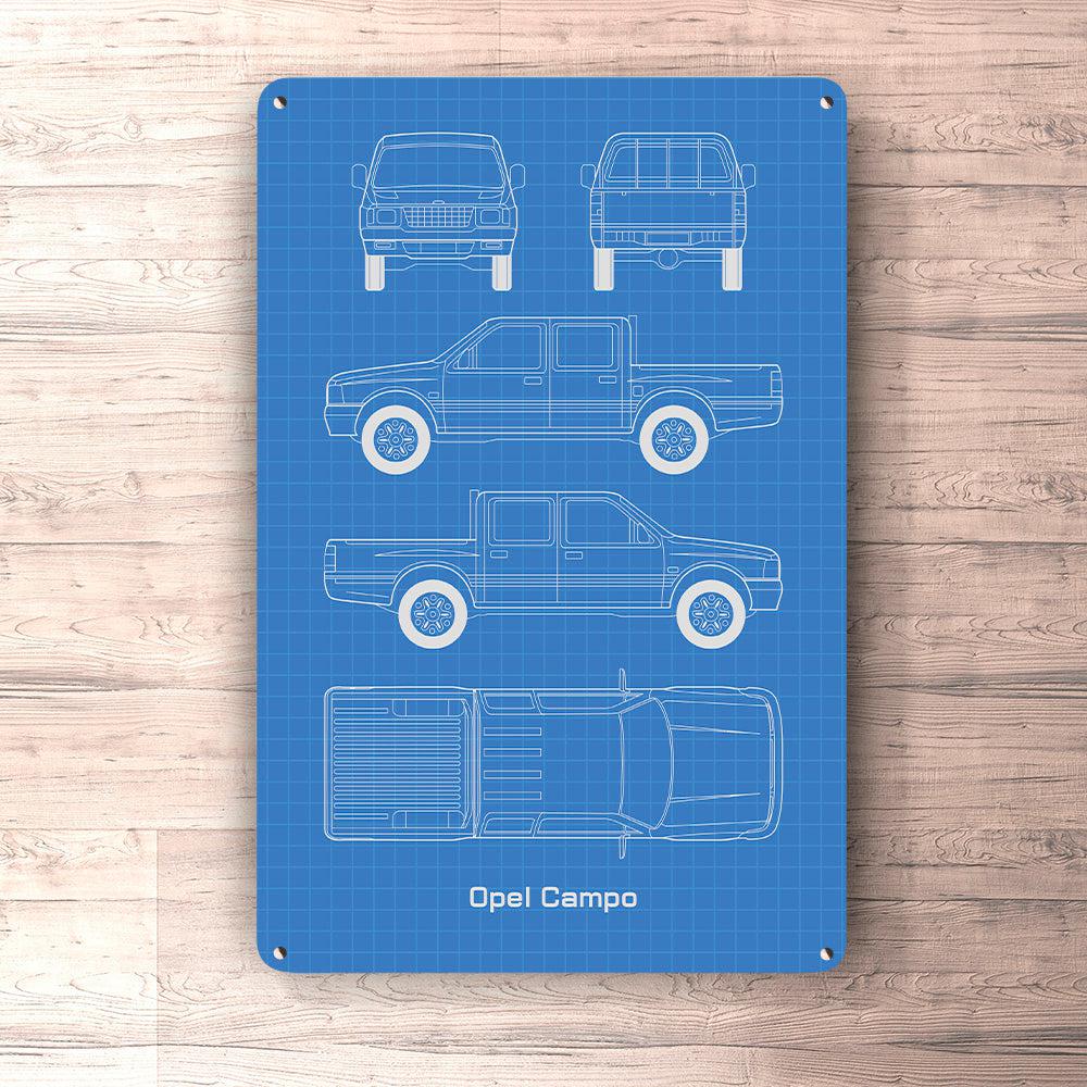 Opel Campo Double Cabin Blueprint Skilte, Musemåtte, Dørmåtte-Blueprint-Opel-Garage Culture Shop- garage - man cave - merchandise