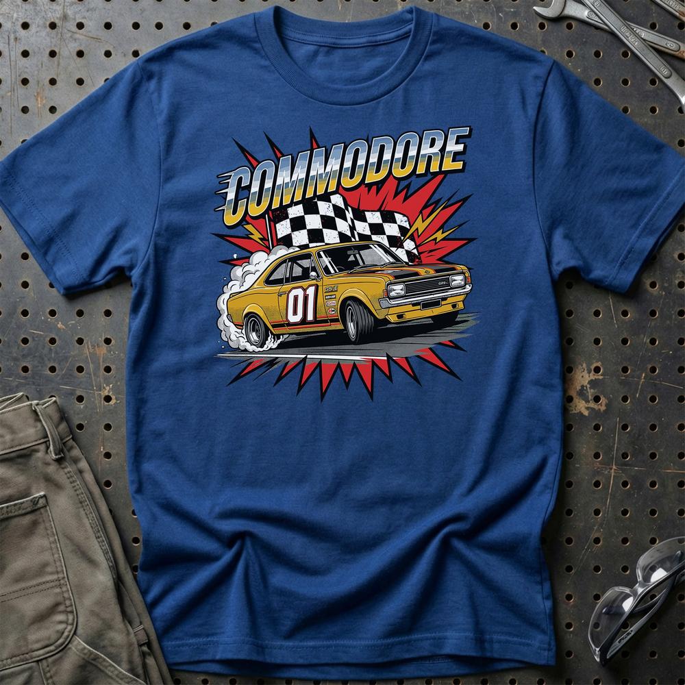Opel Commodore A GS/E 1970’er Klassiker T-Shirt-Beklædning-Opel-Blå Royal-S-Garage Culture Shop- garage - man cave - merchandise
