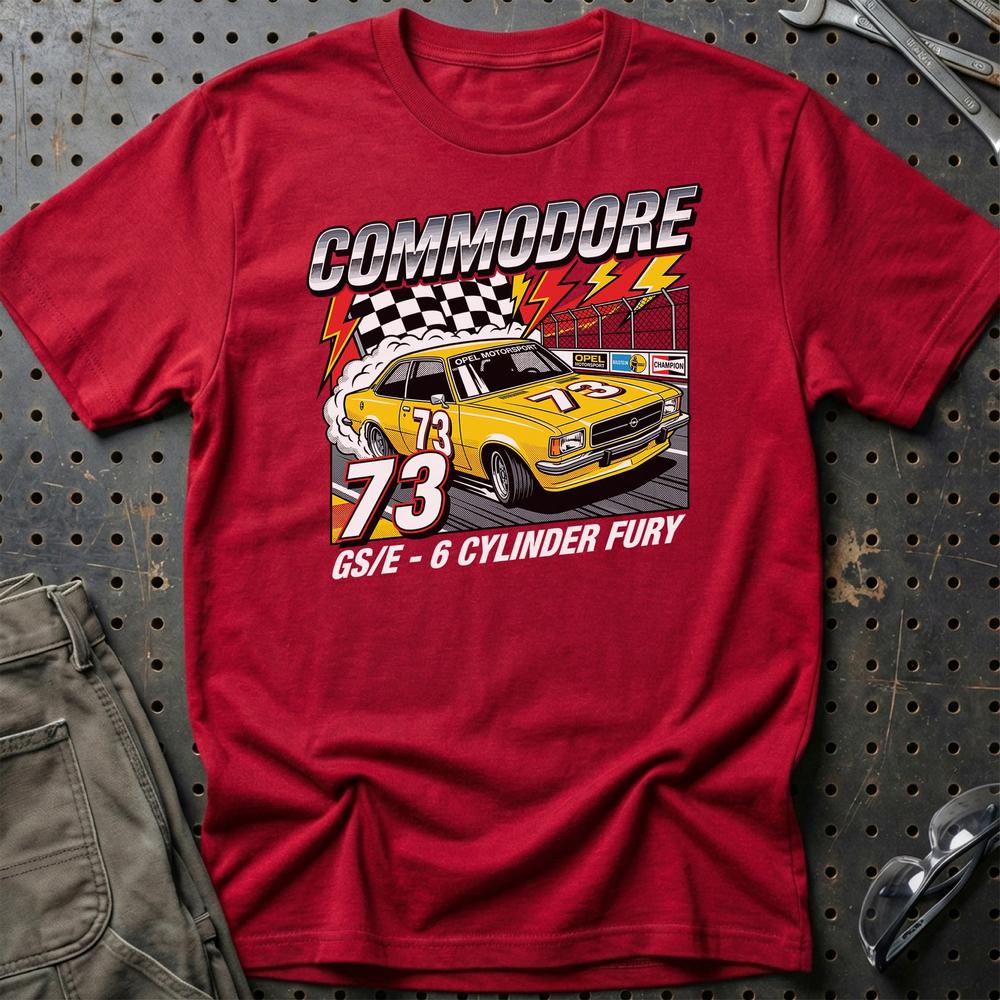 Opel Commodore B GS/E 1973 6 Cylinder Fury T-Shirt-Beklædning-Opel-Rød-S-Garage Culture Shop- garage - man cave - merchandise