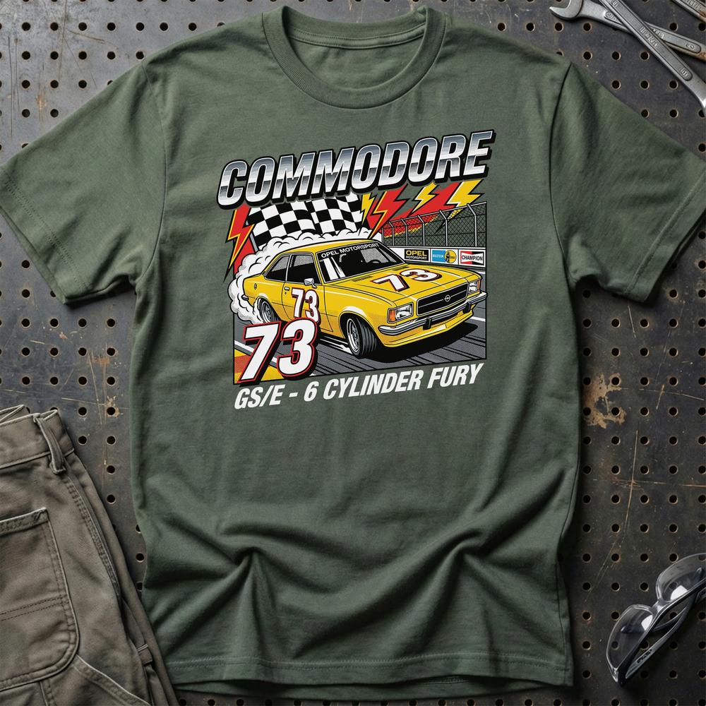 Opel Commodore B GS/E 1973 6 Cylinder Fury T-Shirt-Beklædning-Opel-Grøn Militær-S-Garage Culture Shop- garage - man cave - merchandise