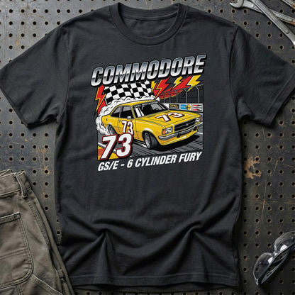Opel Commodore B GS/E 1973 6 Cylinder Fury - Unisex T-Shirt-Beklædning-Opel-Sort-S-Garage Culture Shop- garage - man cave - merchandise