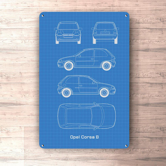 Opel Corsa B 2 Door Blueprint Skilte, Musemåtte, Dørmåtte-Blueprint-Opel-Garage Culture Shop- garage - man cave - merchandise