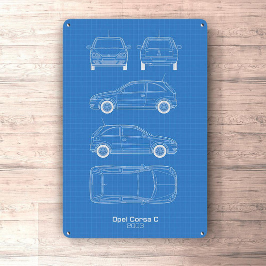 Opel Corsa C 2003 Blueprint Skilte, Musemåtte, Dørmåtte-Blueprint-Opel-Garage Culture Shop- garage - man cave - merchandise